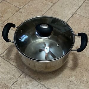 Heavy Duty Stainless Steel Pot with Glass Lid and Black Handles
